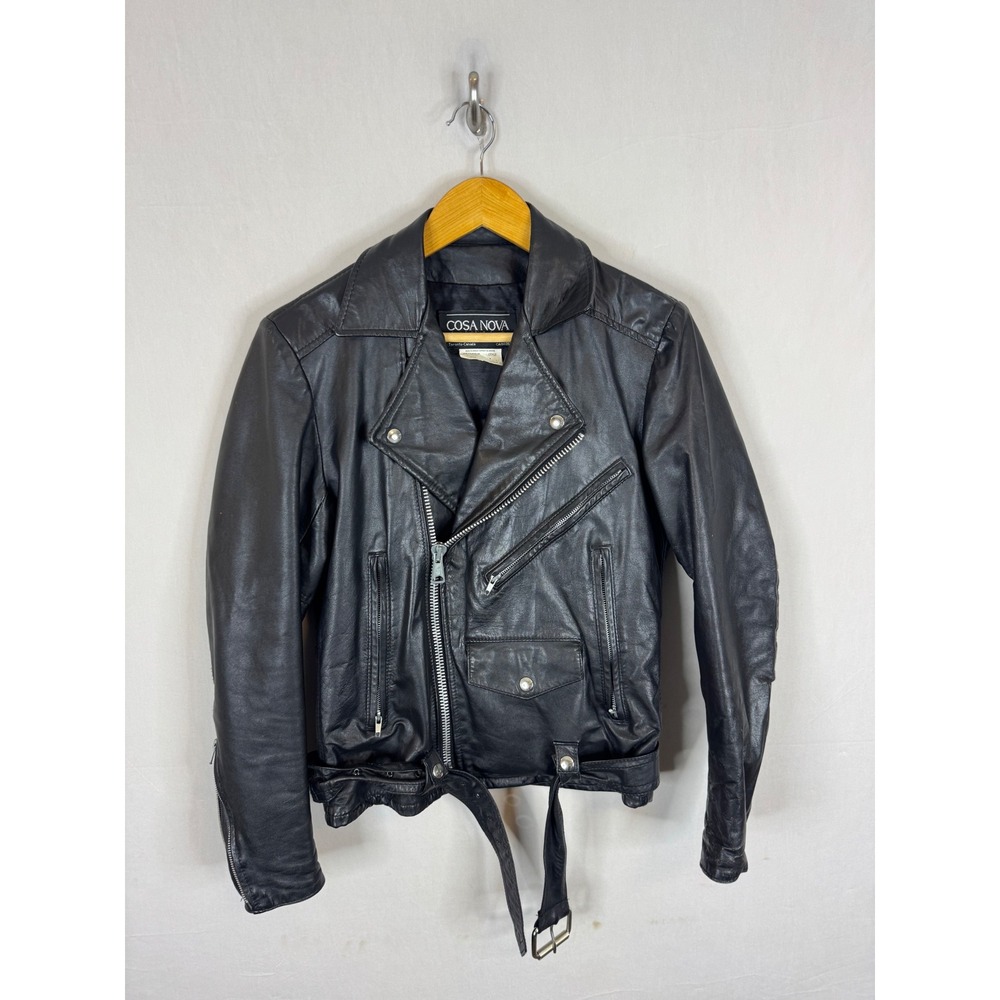 Cosa Nova Mens Vintage Black Leather Biker Jacket Belted Moto Style 34 S Canada
